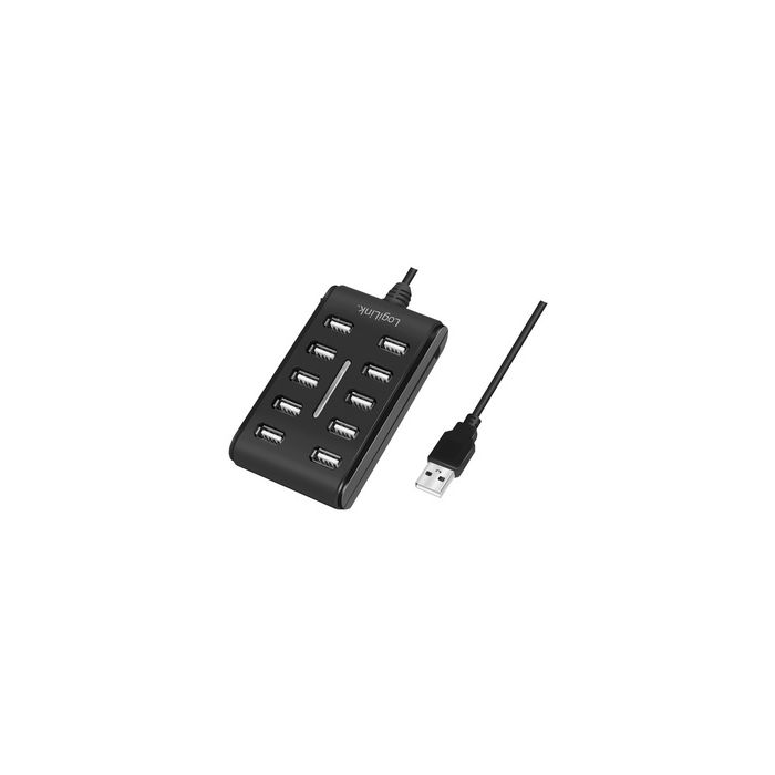 LogiLink Hub USB 2.0, 10 ports, avec interrupteur, noir