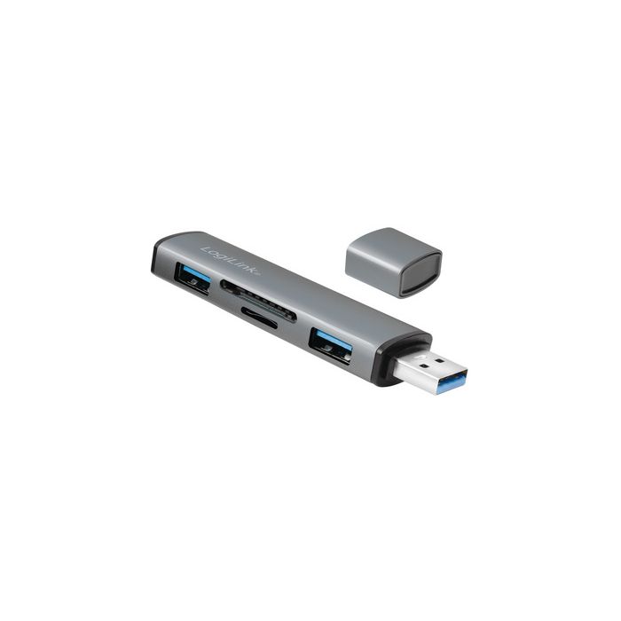 LogiLink Hub USB 3.2 Gen2, avec lecteur de carte, 2 ports