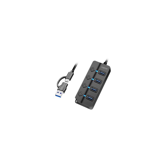 LogiLink Hub USB 3.2, 4 ports, avec interrupteurs, noir