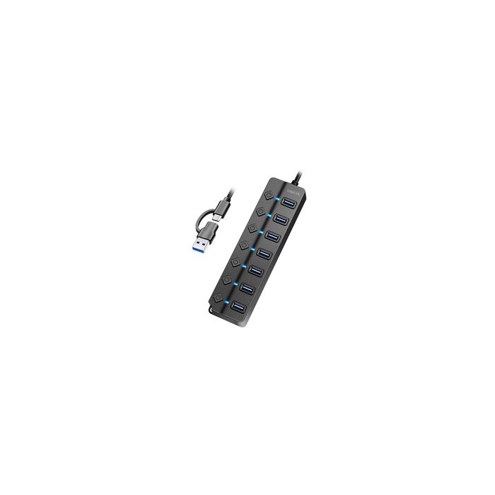 LogiLink Hub USB 3.2, 7 ports, avec interrupteurs, noir