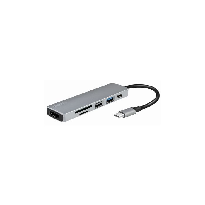 LogiLink Hub multifonction USB-C 6-en-1, argenté