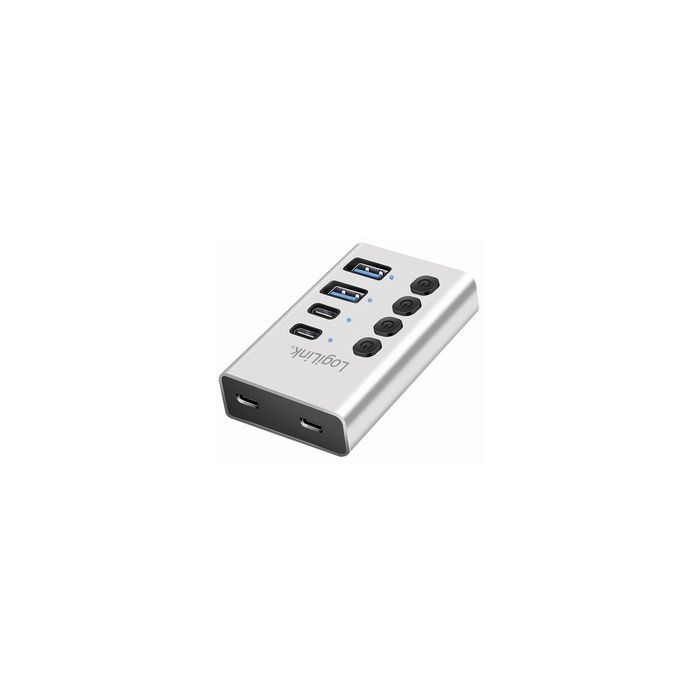 LogiLink Hub USB 3.2, 4 ports, interrupteurs on/off, argent