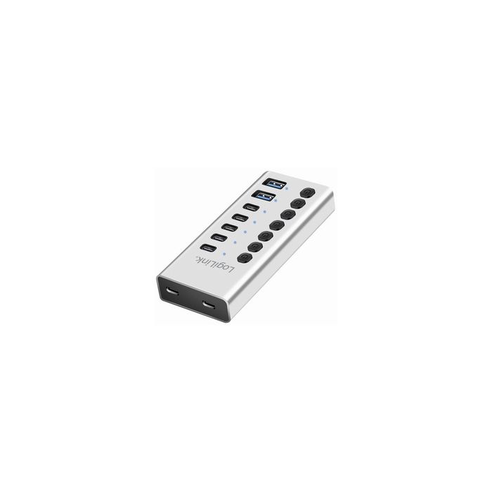 LogiLink Hub USB 3.2, 7 ports, interrupteurs on/off, argent