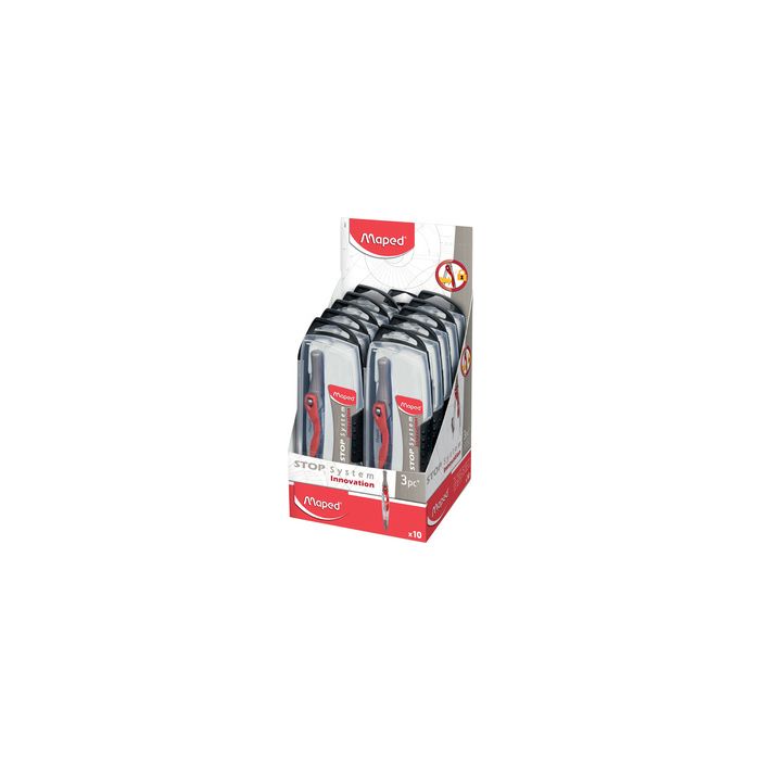 Maped Boîte de compas Stop System, 3 pièces, présentoir 10 x10