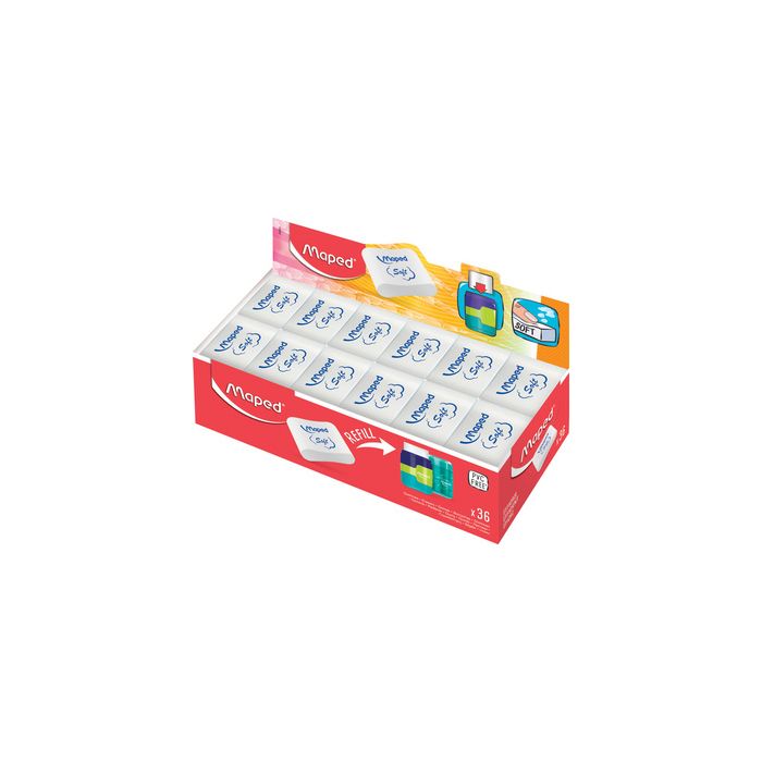 Maped Gomme en plastique Essentials Soft, présentoir de 36 x36
