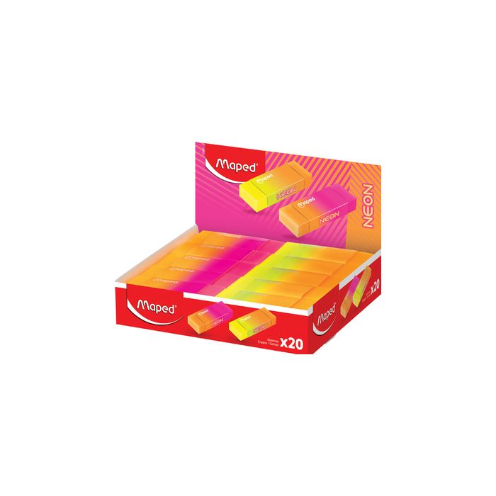 Maped Gomme en plastique NEON, présentoir de 20 x20