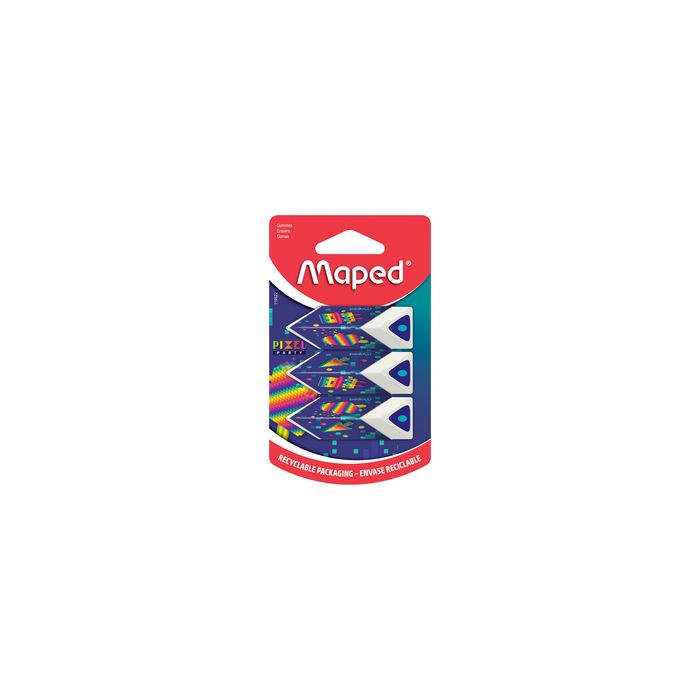 Maped Gomme en plastique Pyramide PIXEL PARTY, blister de 3