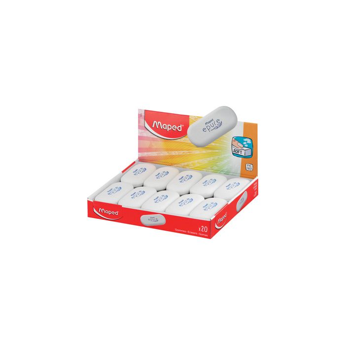 Maped Gomme plastique Epure, ovale, blanc, présentoir de 20 x20