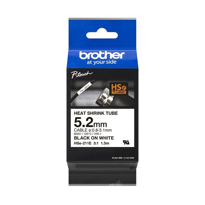 Gaines Thermorétractable d'origines Brother HSE211E - noire, blanche