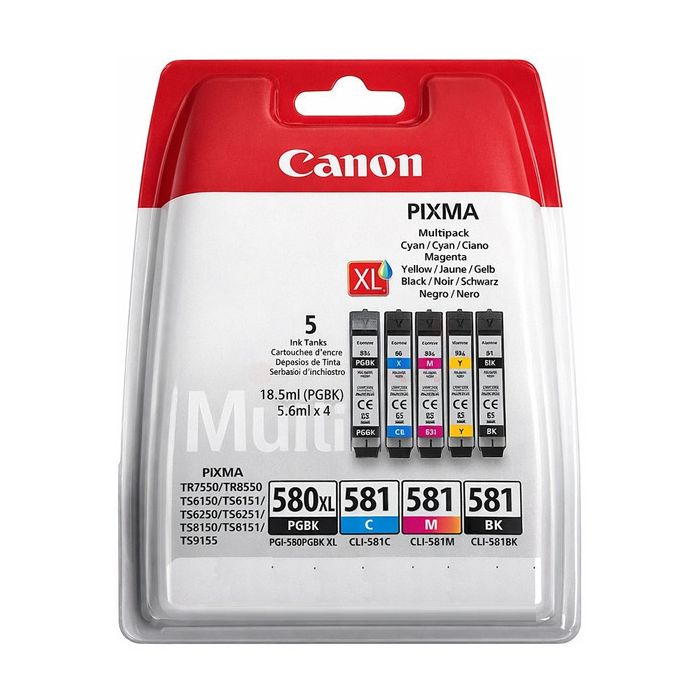 Cartouches d'origines Canon 2024C007 / PGI-580XL CLI-581 - multipack 5 couleurs : noire, cyan, magenta, jaune