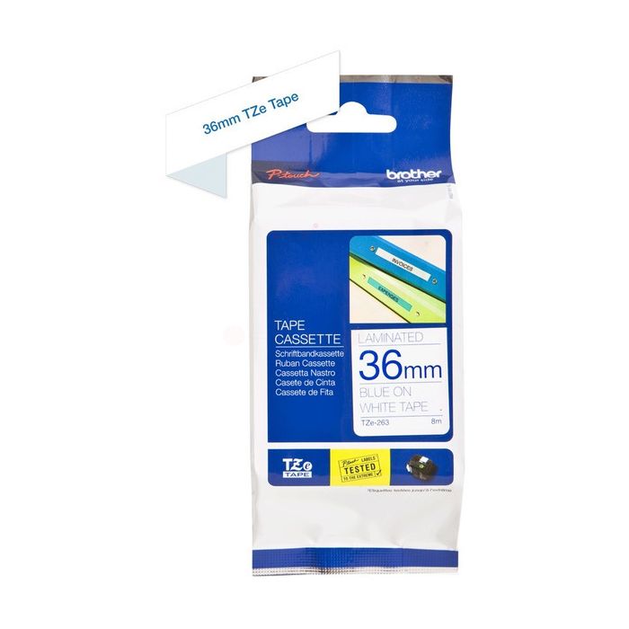 Ruban cassette d'origine Brother TZE263 - bleu, blanc