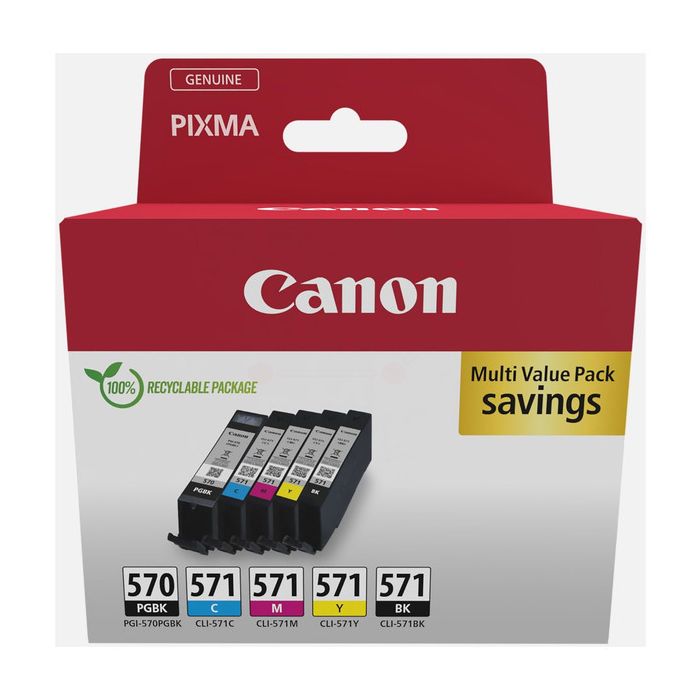 Cartouches d'origines Canon 0372C004 / PGI-570 CLI-571 - multipack 5 couleurs : noire, cyan, magenta, jaune