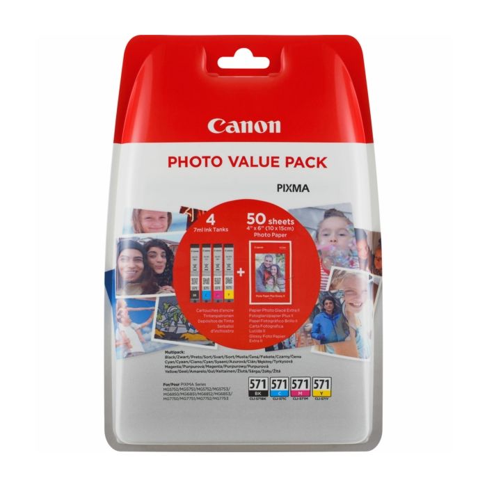 Cartouches d'origines Canon 0386C009 / CLI-571 - multipack 4 couleurs : noire, cyan, magenta, jaune