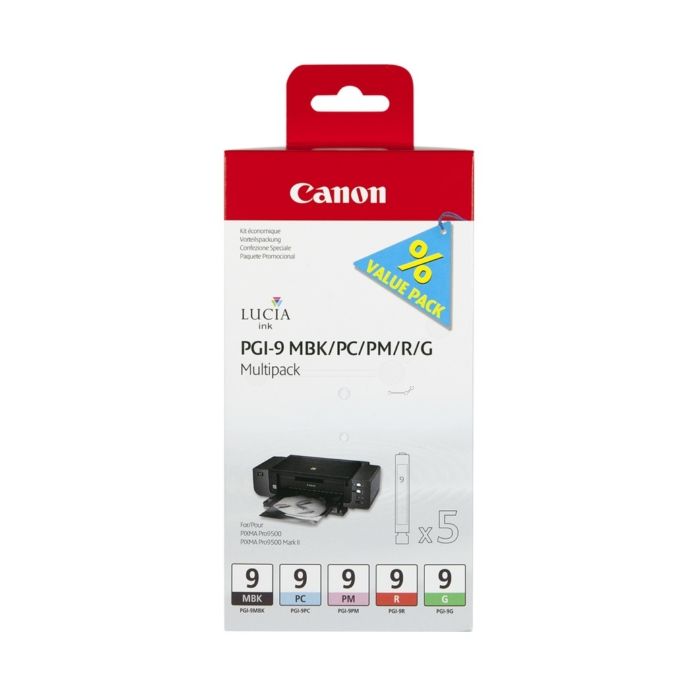 Cartouches d'origines Canon 1033B013 / PGI-9 - multipack 5 couleurs : noire, cyan photo, rouge, verte