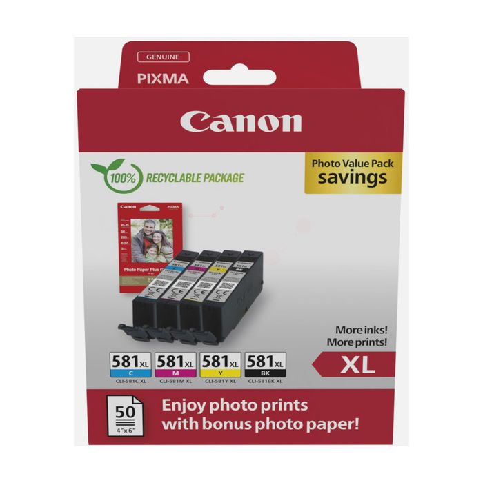 Cartouches d'origines Canon 2052C006 / CLI-581 XL - multipack 4 couleurs : noire, cyan, magenta, jaune
