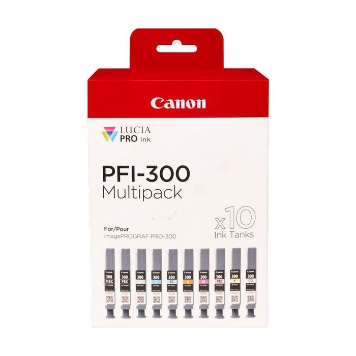 Cartouches d'origines Canon 4192C008 / PFI-300 - multipack 10 couleurs : noire, cyan, magenta, jaune, cyan photo, magenta photo, rouge, grise