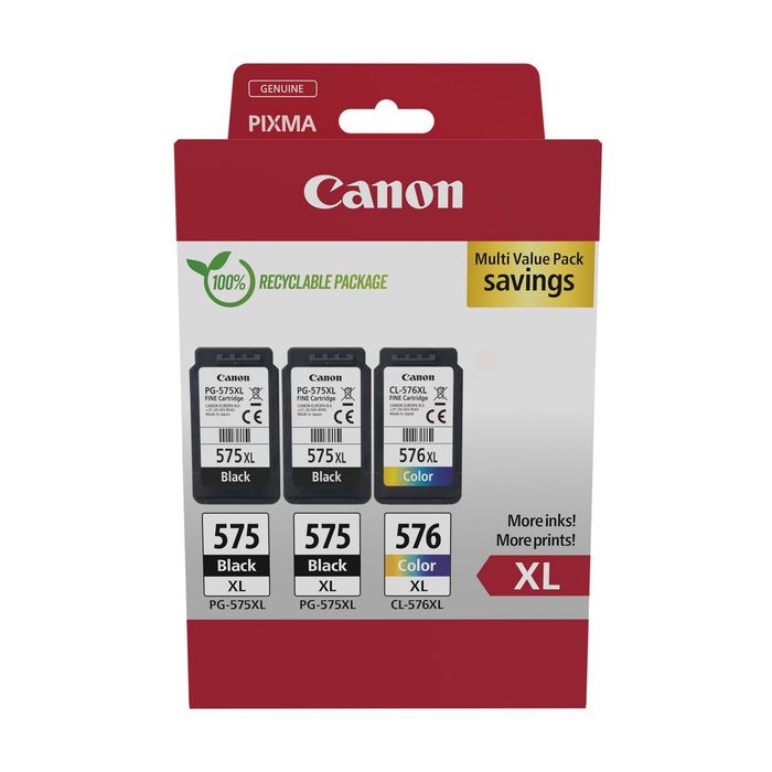 Cartouches d'origines Canon 5437C004 / PG-575XL+CL-576XL - multipack 3 couleurs : noire, multicouleur