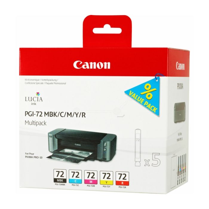 Cartouches d'origines Canon 6402B009 / PGI-72 - multipack 5 couleurs : noire, cyan, magenta, jaune, rouge