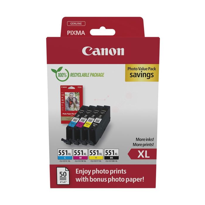 Cartouches d'origines Canon 6443B006 / CLI-551 XL - multipack 4 couleurs : noire, cyan, magenta, jaune
