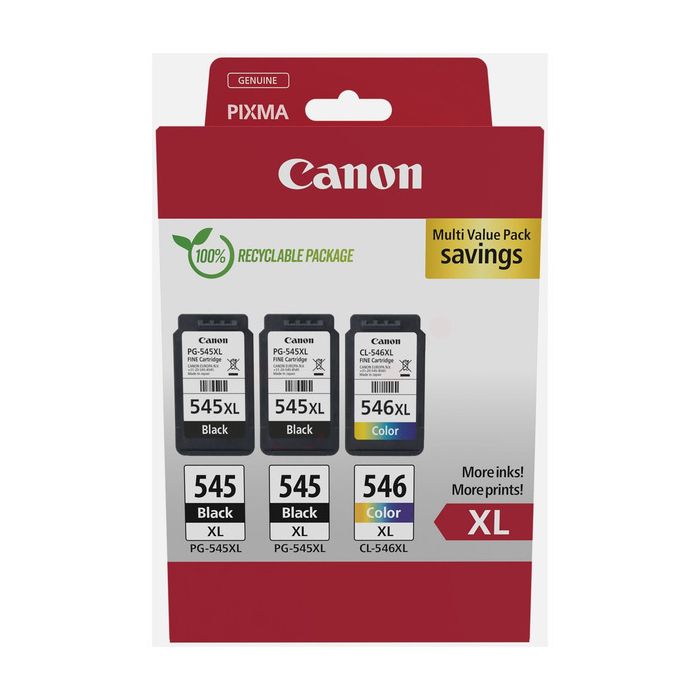 Cartouches d'origines Canon 8286B013 / PG-545XL+CL-546XL - multipack 3 couleurs : noire, multicouleur