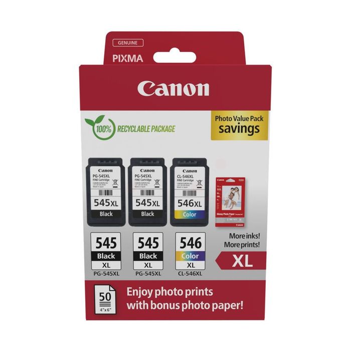 Cartouches d'origines Canon 8286B015 / PG-545XL+CL-546XL - multipack 3 couleurs : noire, multicouleur
