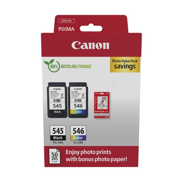 Cartouches d'origines Canon 8287B008 / PG-545+CL-546 - multipack 2 couleurs : noire, multicouleur
