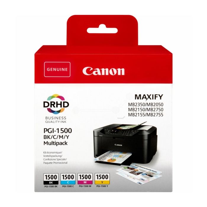 Cartouches d'origines Canon 9218B006 / PGI-1500 BKCMY - multipack 4 couleurs : noire, cyan, magenta, jaune