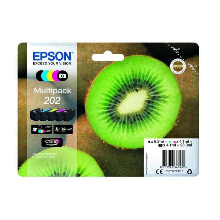 Cartouches d'origines Epson C13T02E74010 / 202 - multipack 5 couleurs : noire, cyan, magenta, jaune