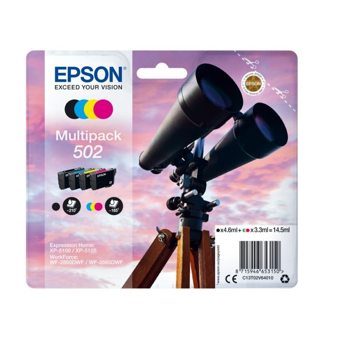 Cartouches d'origines Epson C13T02V64010 / 502 - multipack 4 couleurs : noire, cyan, magenta, jaune