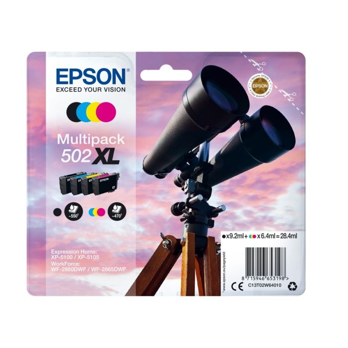 Cartouches d'origines Epson C13T02W64020 / 502 - multipack 4 couleurs : noire, cyan, magenta, jaune
