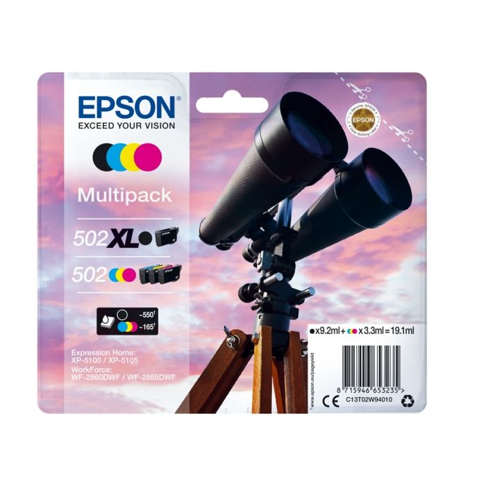 Cartouches d'origines Epson C13T02W94010 / 502XL/502 - multipack 4 couleurs : noire, cyan, magenta, jaune