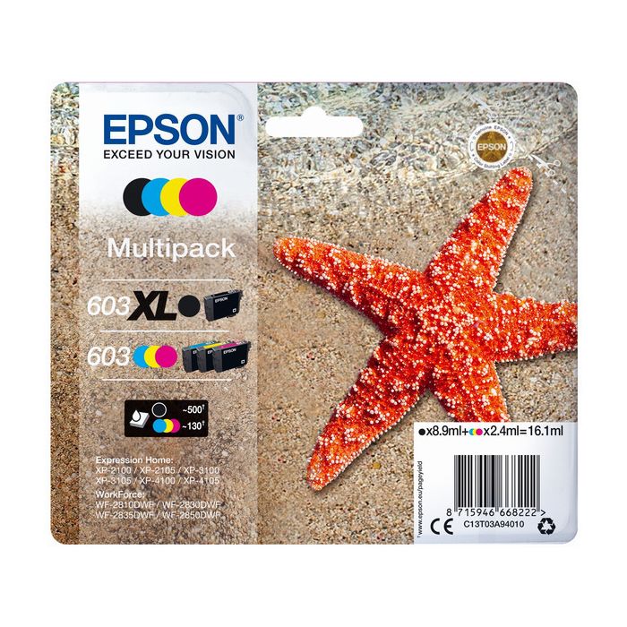 Cartouches d'origines Epson C13T03A94020 / 603XL/603 - multipack 4 couleurs : noire, cyan, magenta, jaune