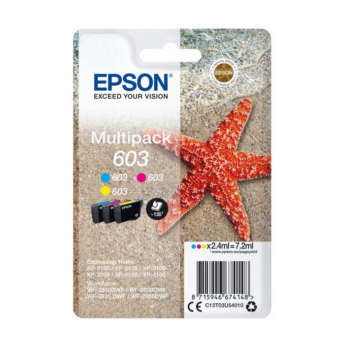 Cartouches d'origines Epson C13T03U54010 / 603 - multipack 3 couleurs : cyan, magenta, jaune