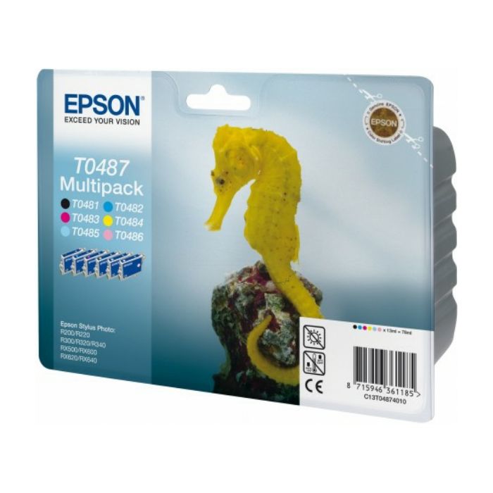 Cartouches d'origines Epson C13T04874010 / T0487 - multipack 6 couleurs : noire, cyan, magenta, jaune