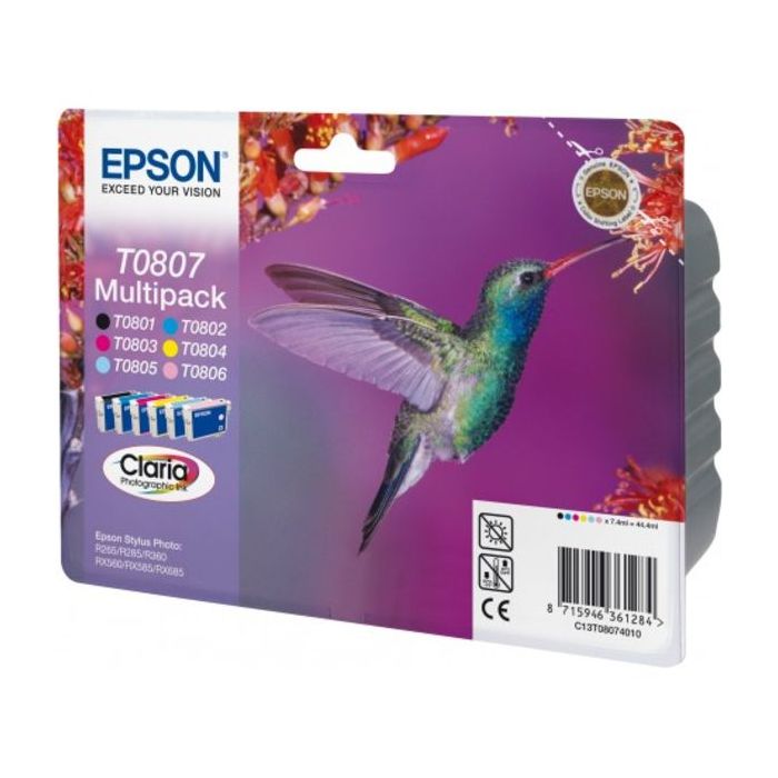 Cartouches d'origines Epson C13T08074021 / T0807 - multipack 6 couleurs : noire, cyan, magenta, jaune