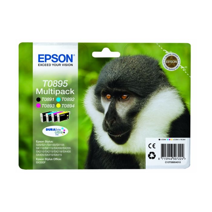 Cartouches d'origines Epson C13T08954011 / T0895 - multipack 4 couleurs : noire, cyan, magenta, jaune