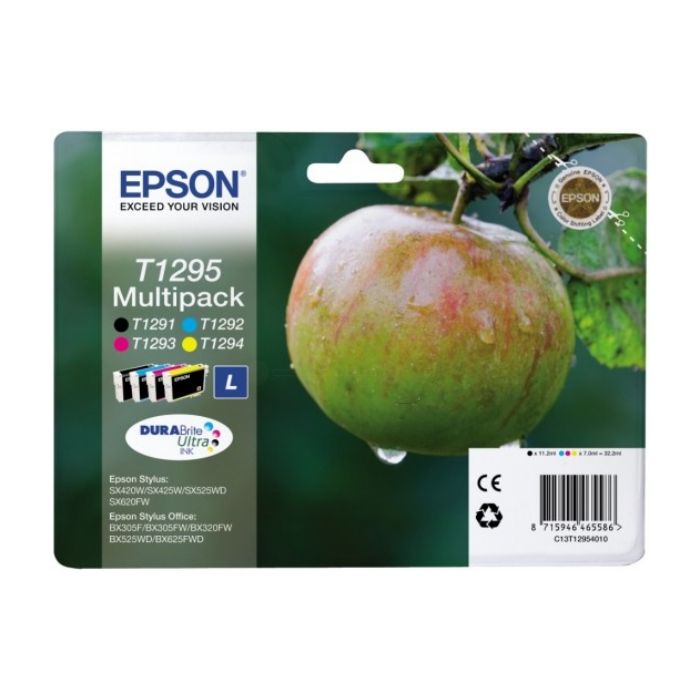 Cartouches d'origines Epson C13T12954012 / T1295 - multipack 4 couleurs : noire, cyan, magenta, jaune
