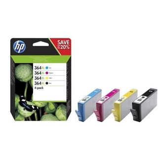 Pack de 4 Cartouches d'encre de Marque HP (HP364XL) N9J74AE (1 Noir + 1 Cyan + 1 Magenta + 1 Jaune) (18 ml (Noir), 6 ml (Cyan, Magenta et Jaune)