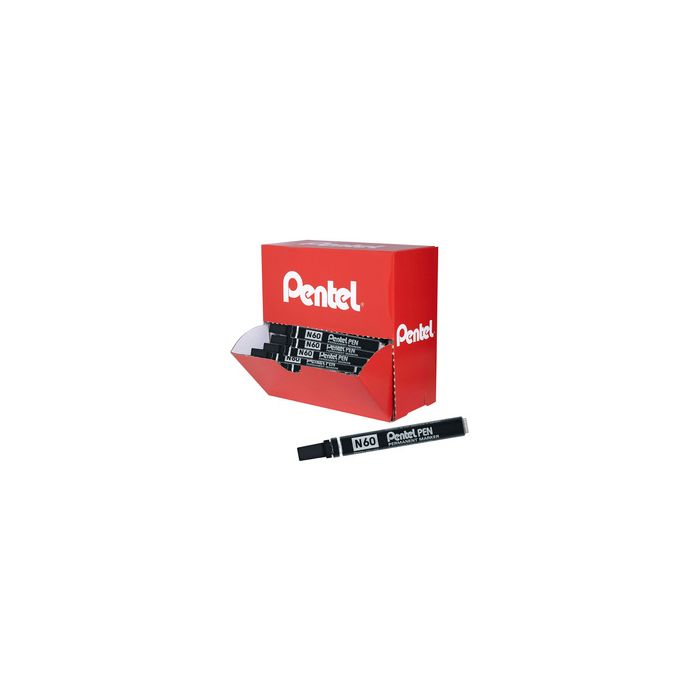 Pentel Marqueur permanent N60, boîte présentoir de 36, noir