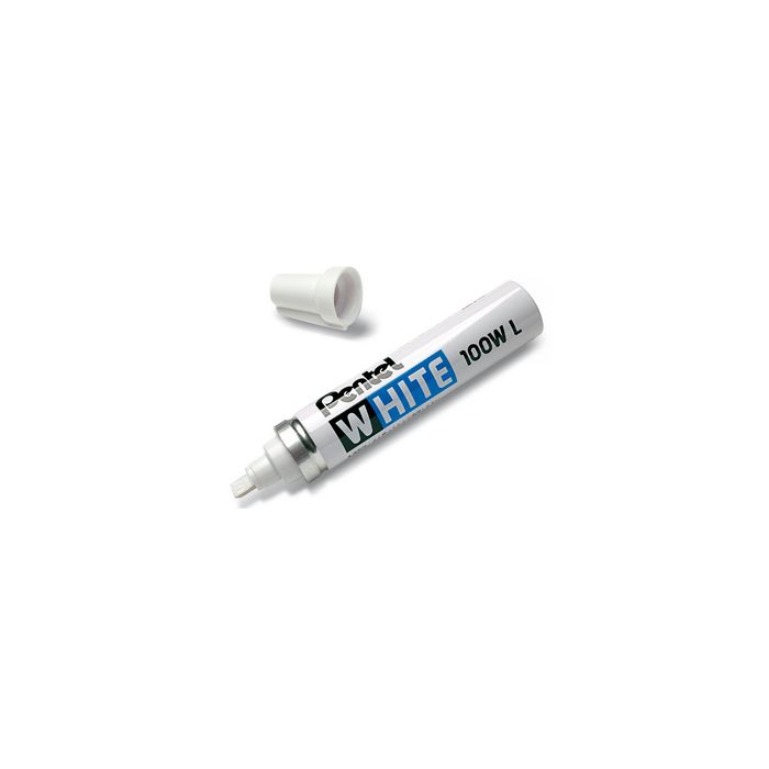 Pentel Marqueur permanent X100W L, pointe biseautée, blanc