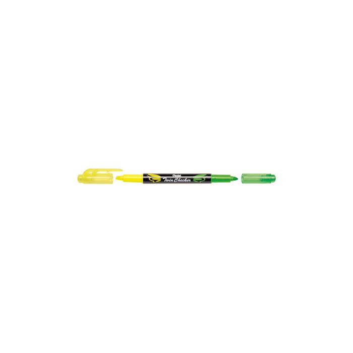 Pentel Surligneur "TWIN CHECKER", 2 pointes, jaune / vert