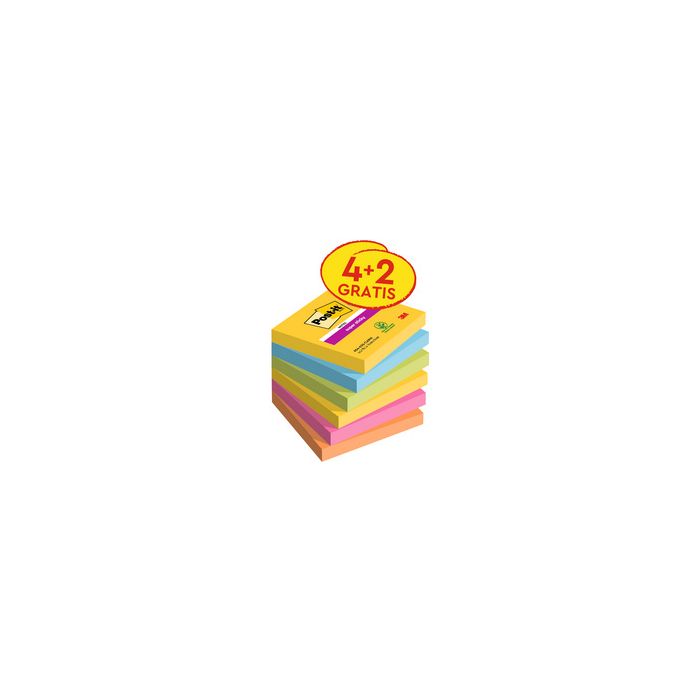 Post-it Bloc-note adhésif Super Sticky Notes, 76x76 mm, 4+2