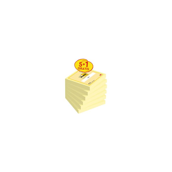 Post-it Bloc-note adhésif, 76 x 76 mm, jaune, 5+1 gratuit