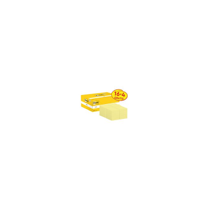 Post-it Bloc-notes adhésif, 51 x 38 mm, jaune, 16+4 gratuits