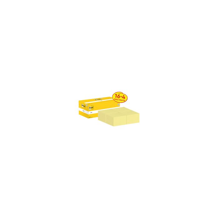 Post-it Bloc-notes adhésif, 76 x 76 mm, jaune, 16+4 gratuits