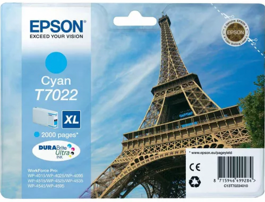 Cartouche Jet d'encre de Marque Epson T7022 Cyan XL Tour Eiffel (2 000 pages)