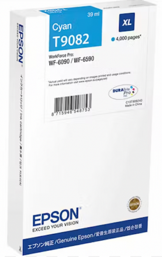 Cartouche d'encre de Marque Epson T9082 Cyan XL Haute Capacité (39ml - 4 000 pages)