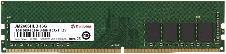 Barrette mémoire 16Go DIMM DDR4 Transcend JetRam  2666Mhz (Vert)