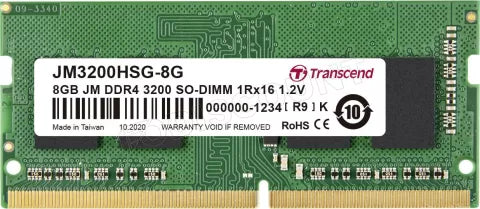 Barrette mémoire 8Go ,DIMM DDR4 Transcend JetRam  3200Mhz (Vert)