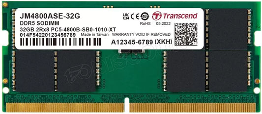 Barrette mémoire SODIMM DDR5 32Go Transcend 4800MHz (Vert)